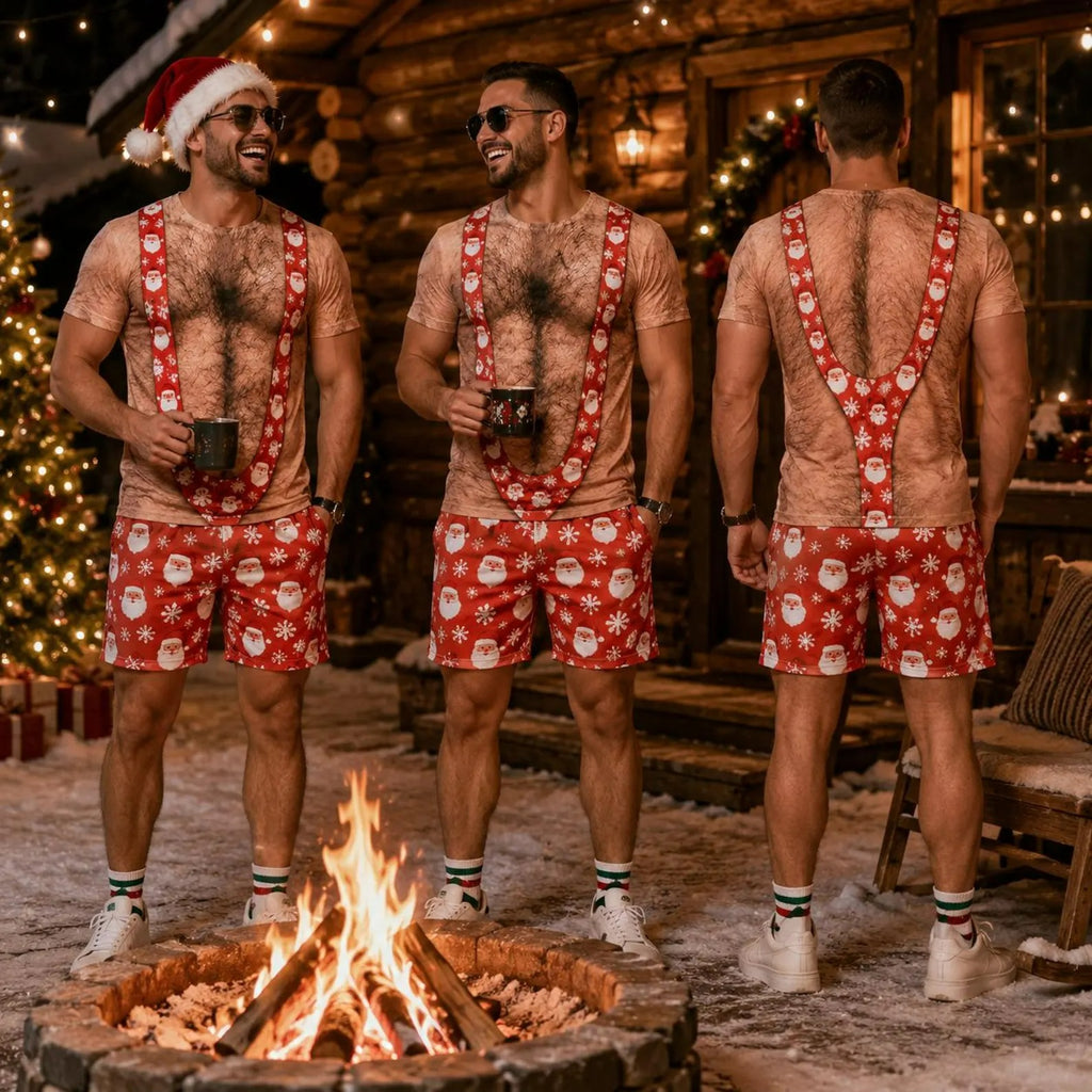 Custom Hairy Chest Shirt, Choose Skin Tone & Pattern, 3D Mankini Illusion Tee With Matching Shorts, Funny Gag