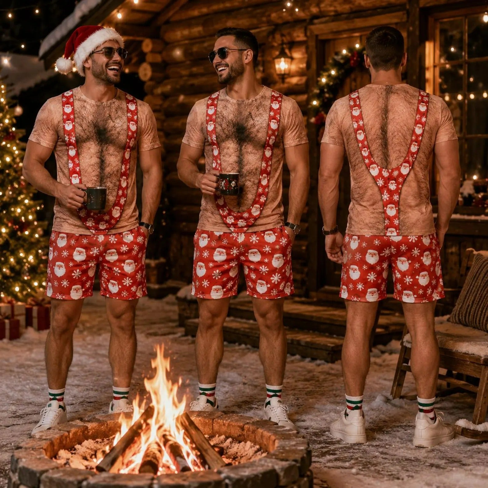 Custom Hairy Chest Shirt, Choose Skin Tone & Pattern, 3D Mankini Illusion Tee With Matching Shorts, Funny Gag