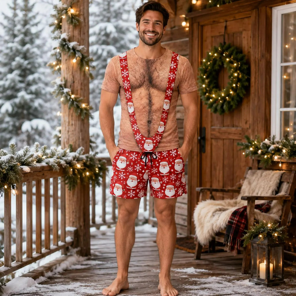 Custom Hairy Chest Shirt, Choose Skin Tone & Pattern, 3D Mankini Illusion Tee With Matching Shorts, Funny Gag