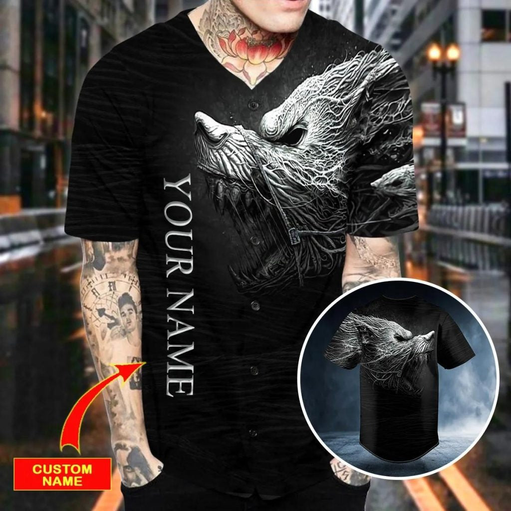 Black White Werewolf Viking Custom Baseball Jersey – Skull & Viking Graphic Tees