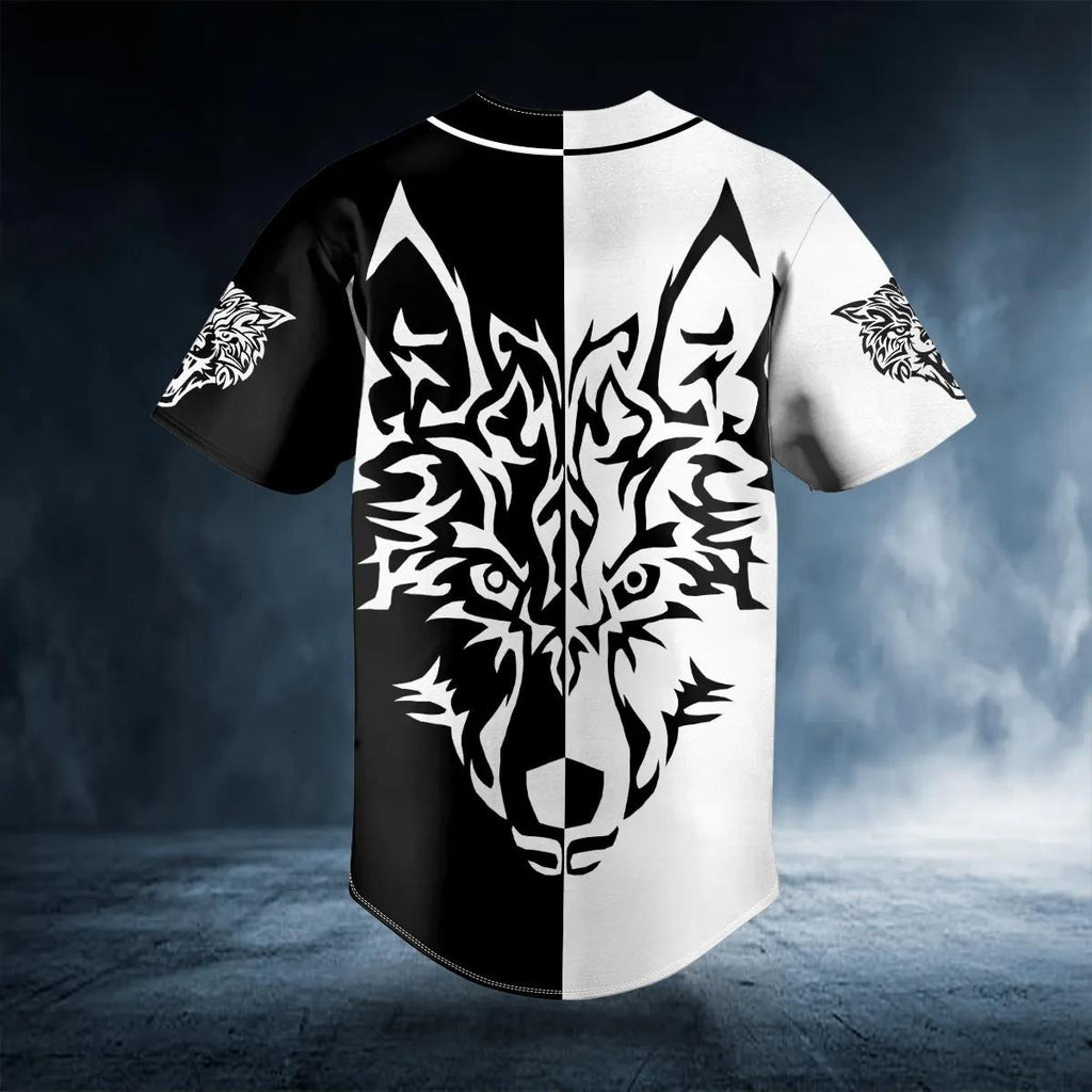 Yinyang Wolf Viking Tattoo Custom Baseball Jersey – Skull & Viking Graphic Tees _ 3D All Over Print Clothing