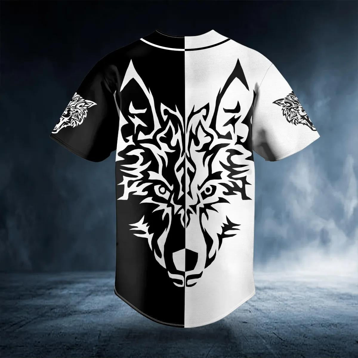 Yinyang Wolf Viking Tattoo Custom Baseball Jersey – Skull & Viking Graphic Tees _ 3D All Over Print Clothing