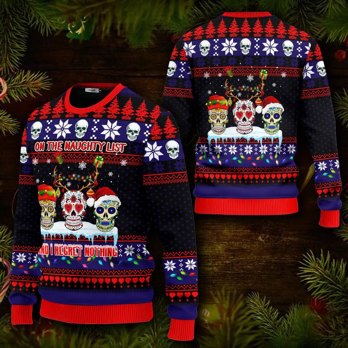 Christmas On The Naughty List Skull Ugly Christmas Sweater – Skull & Viking Graphic Tees