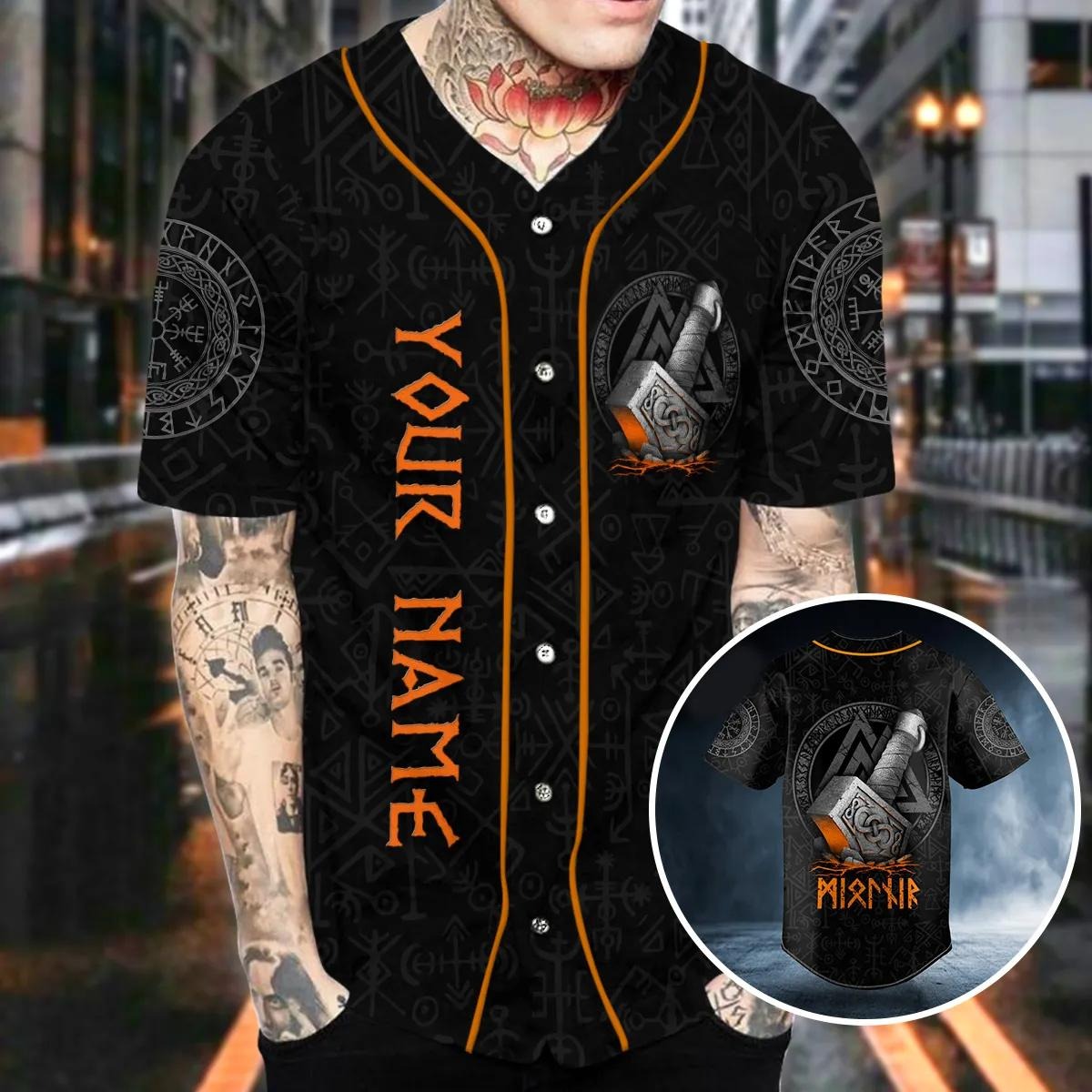 Thor Hammer Tattoo Skull Custom Baseball Jersey – Skull & Viking Graphic Tees _ 3D All Over Print Clothing
