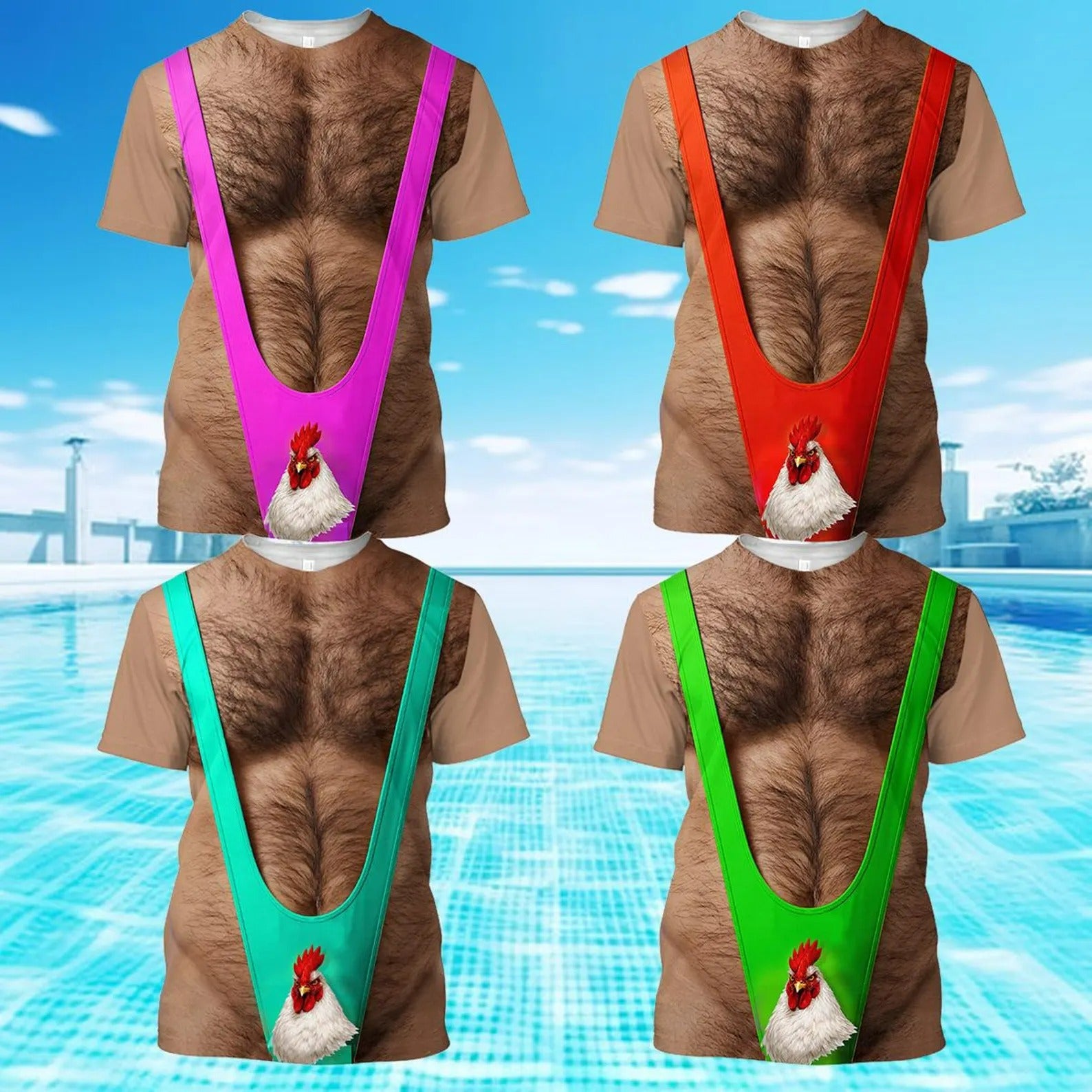 Funny 3D Graphic T-shirt for Men Women, Muscle Chest Hair Costume Shirt, Novelty Gag Gift Tee, Party Outfit Halloween Shirt