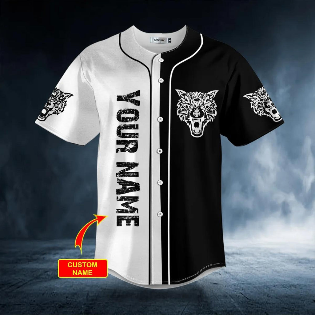 Yinyang Wolf Viking Tattoo Custom Baseball Jersey – Skull & Viking Graphic Tees _ 3D All Over Print Clothing
