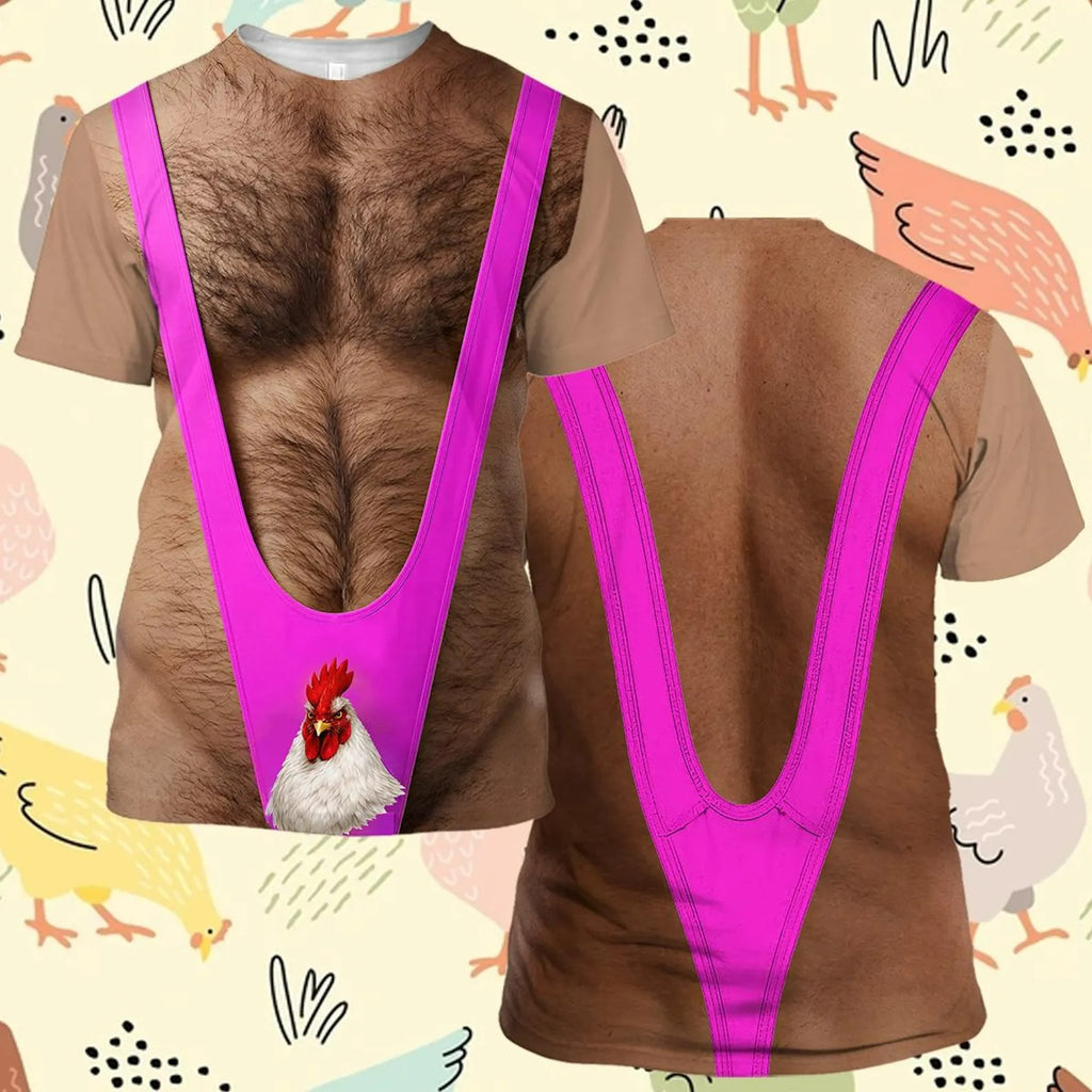 Funny 3D Graphic T-shirt for Men Women, Muscle Chest Hair Costume Shirt, Novelty Gag Gift Tee, Party Outfit Halloween Shirt