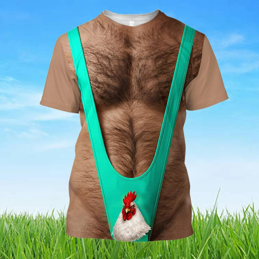 Funny 3D Graphic T-shirt for Men Women, Muscle Chest Hair Costume Shirt, Novelty Gag Gift Tee, Party Outfit Halloween Shirt