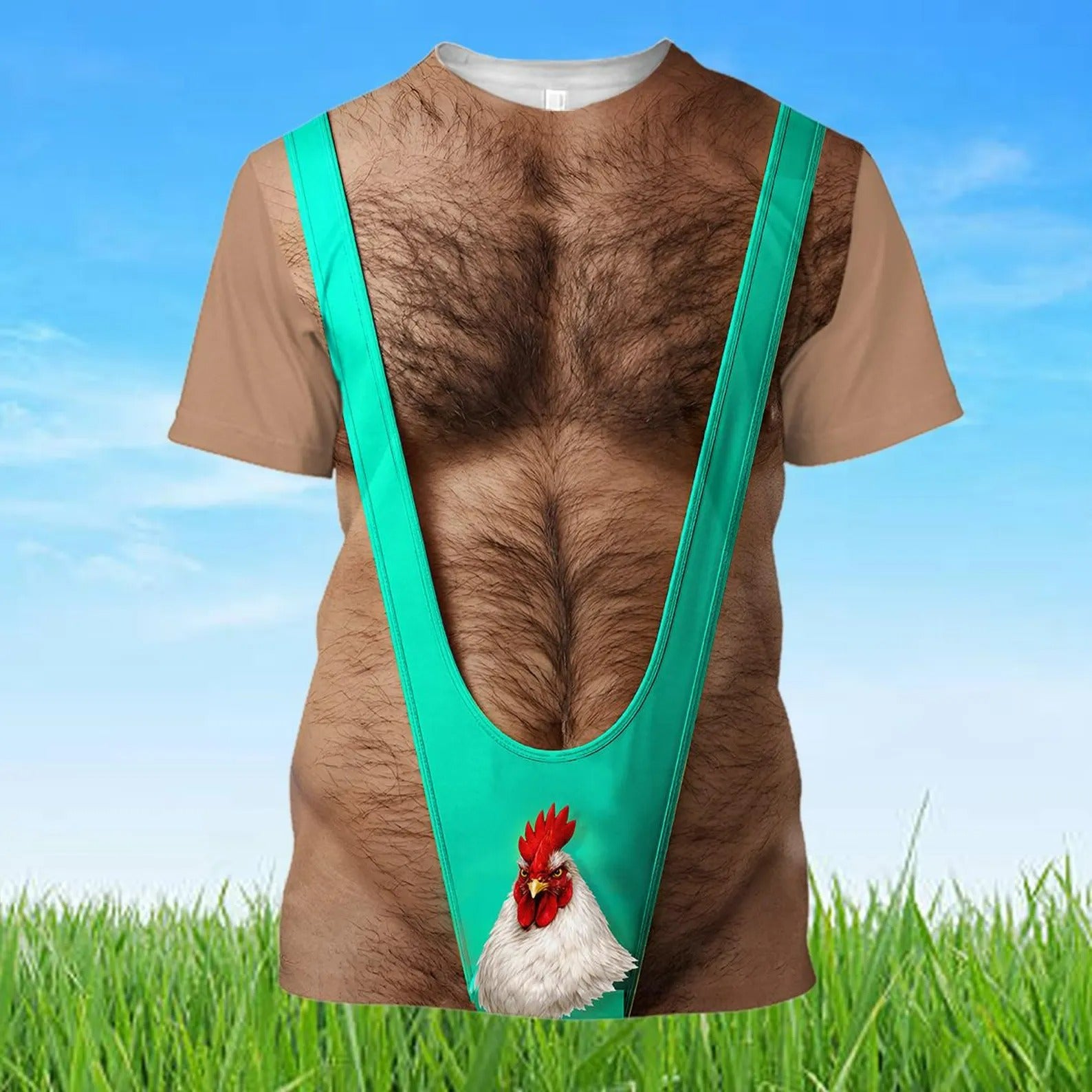 Funny 3D Graphic T-shirt for Men Women, Muscle Chest Hair Costume Shirt, Novelty Gag Gift Tee, Party Outfit Halloween Shirt