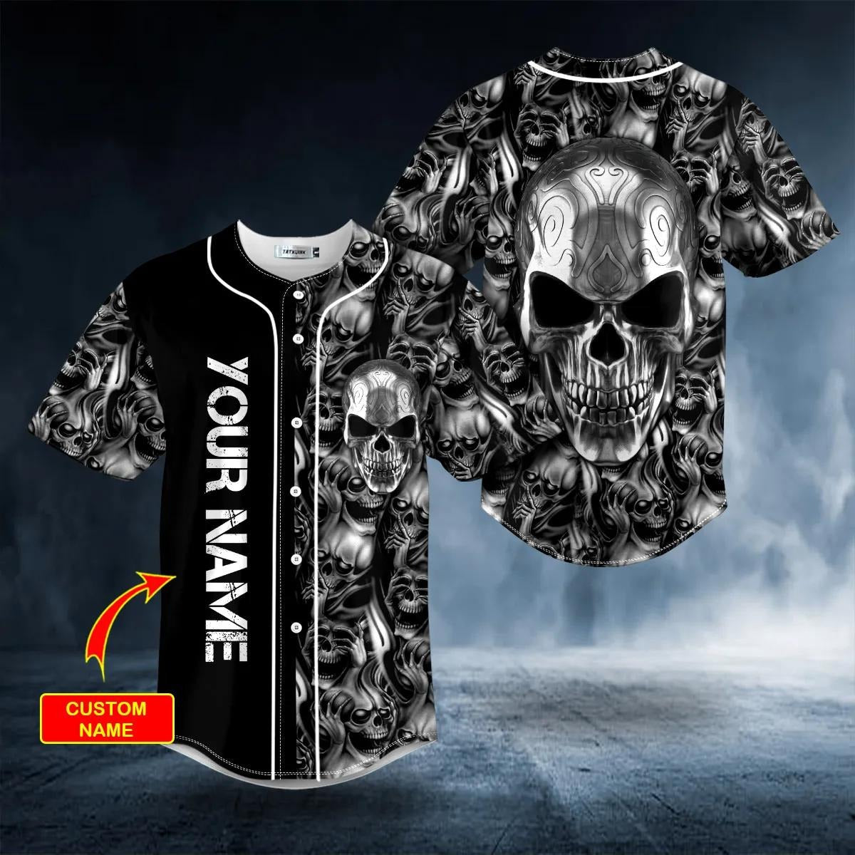 Tribal Tattoos Metal Skull Custom Baseball Jersey – Skull & Viking Graphic Tees _ 3D All Over Print Clothing