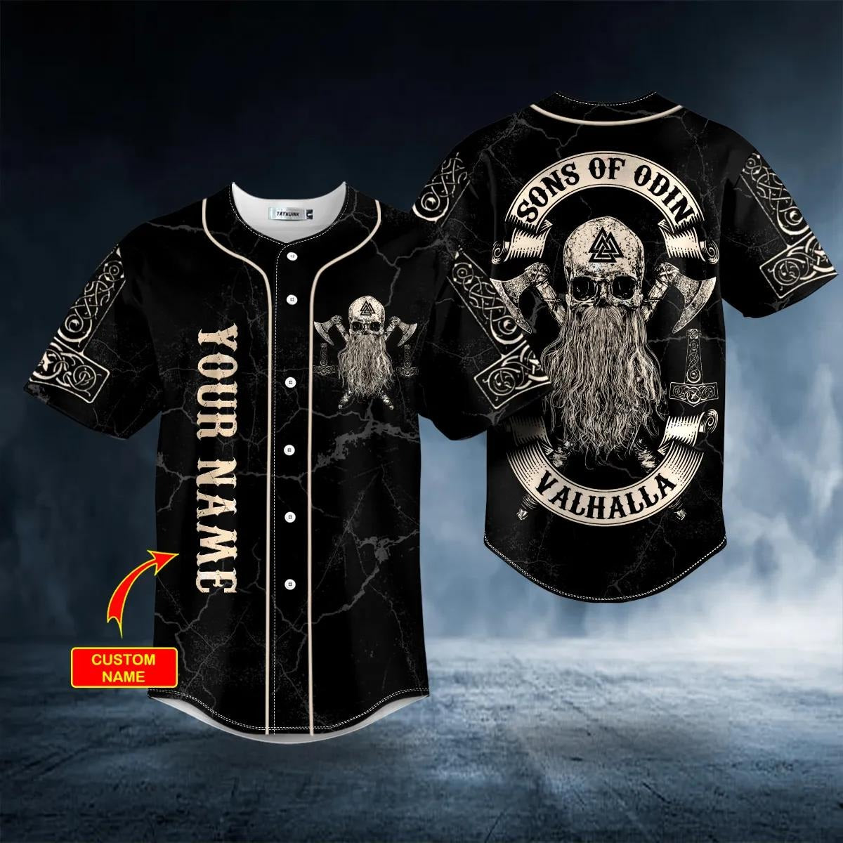 Viking Son Of Odin Valhalla Skull Custom Baseball Jersey – Skull & Viking Graphic Tees _ 3D All Over Print Clothing