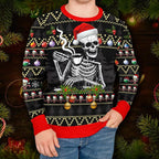 Skull Drinking Hot Coffee Christmas Pattern Ugly Christmas Sweater