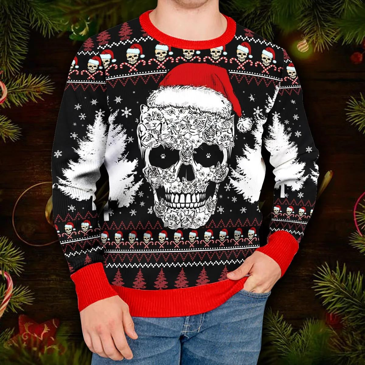Best Skull Christmas Pattern Skull Ugly Christmas Sweater – Skull & Viking Graphic Tees