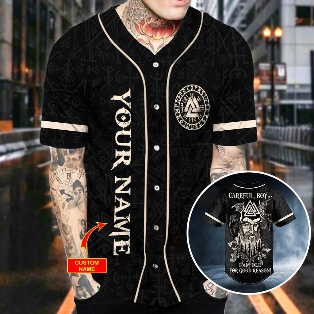 Old For Good Reason Viking Custom Baseball Jersey – Skull & Viking Graphic Tees _ 3D All Over Print Clothing