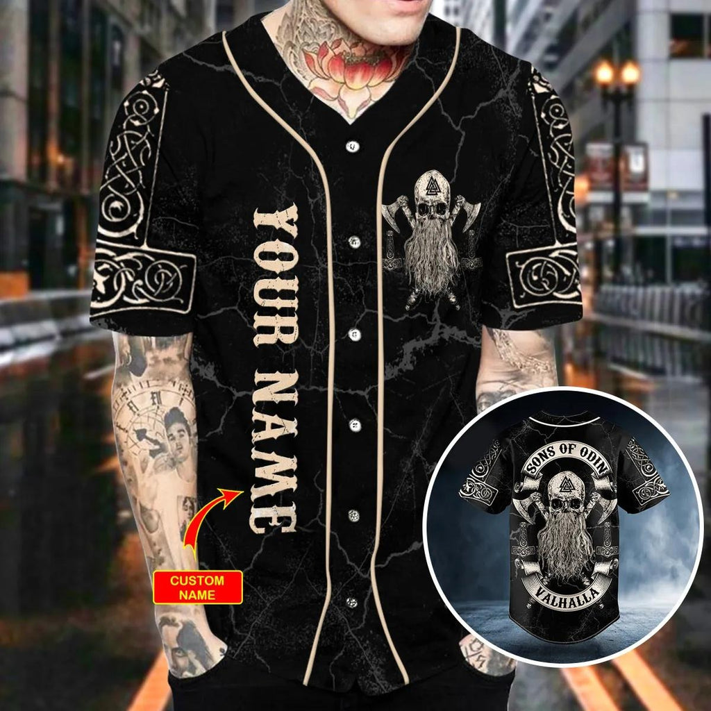 Viking Son Of Odin Valhalla Skull Custom Baseball Jersey – Skull & Viking Graphic Tees _ 3D All Over Print Clothing