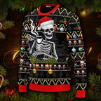Skull Drinking Hot Coffee Christmas Pattern Ugly Christmas Sweater
