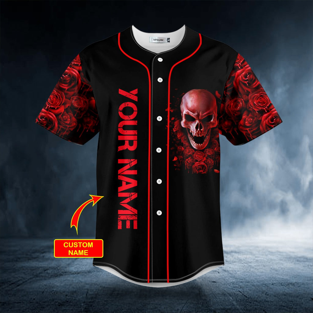 Red Rose Blood Skull Custom Baseball Jersey – Skull & Viking Graphic Tees _ 3D All Over Print Clothing