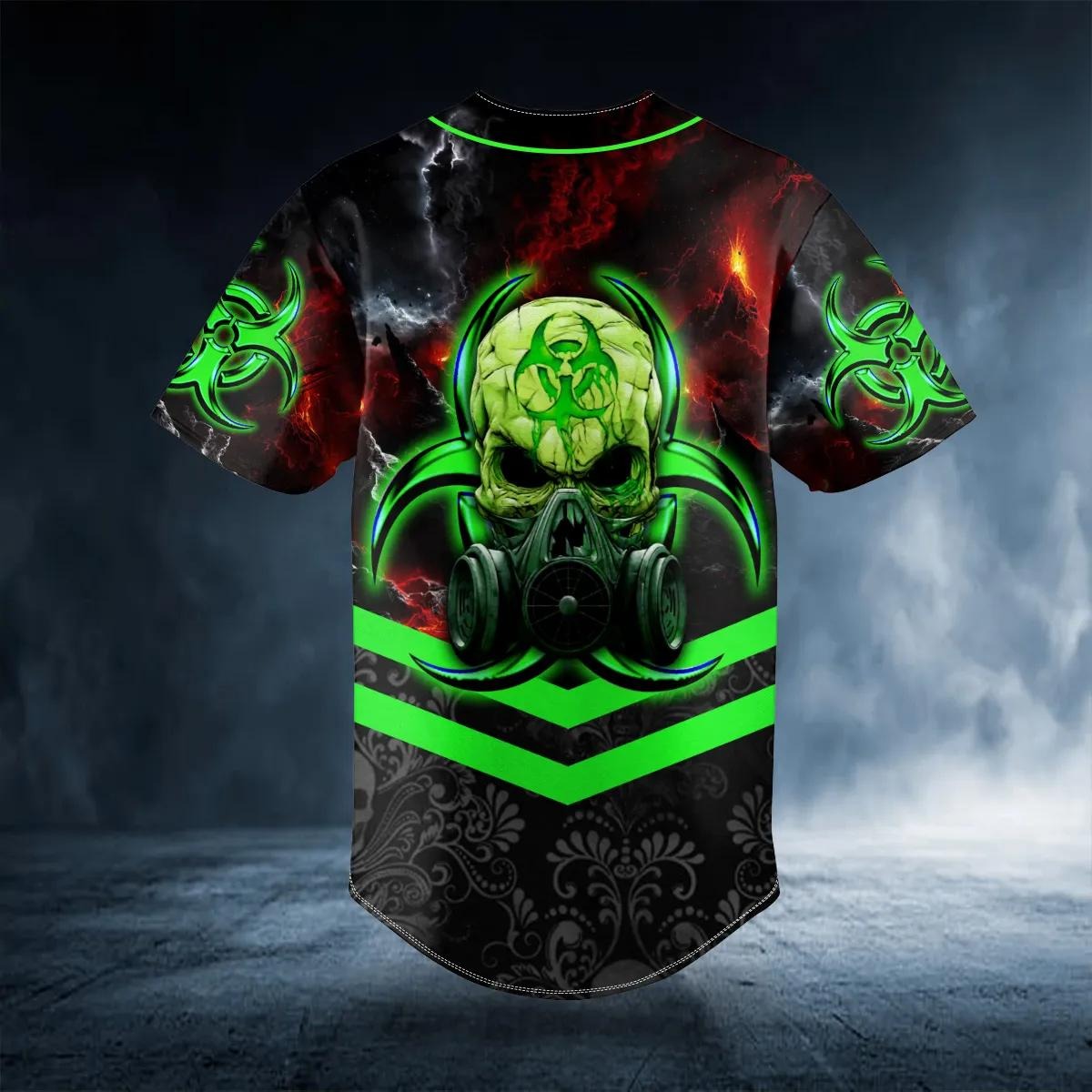 Green Biohazard Skull Custom Baseball Jersey, 3D All Over Print Clothing