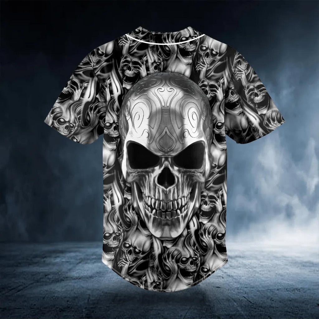 Tribal Tattoos Metal Skull Custom Baseball Jersey – Skull & Viking Graphic Tees _ 3D All Over Print Clothing
