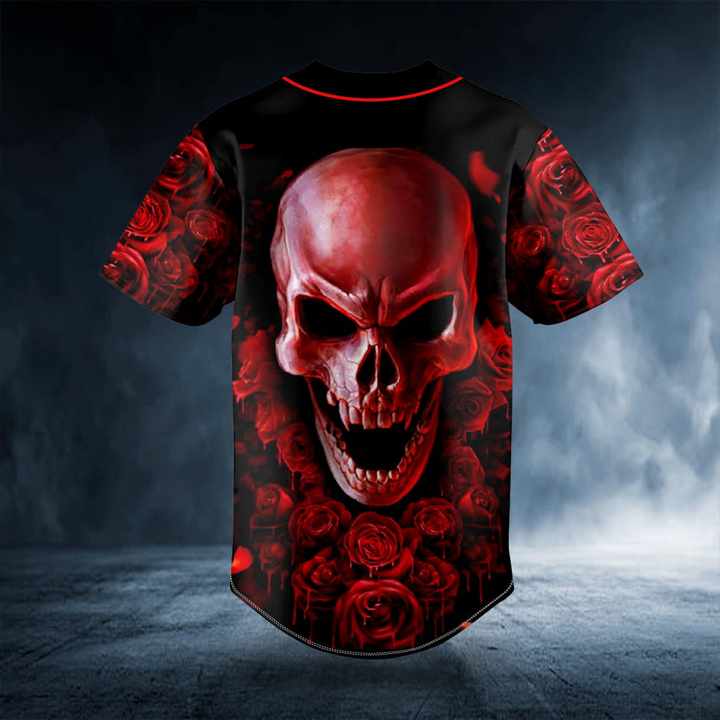 Red Rose Blood Skull Custom Baseball Jersey – Skull & Viking Graphic Tees _ 3D All Over Print Clothing
