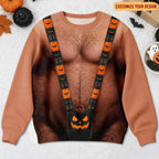Hairy Body Swimsuit Sweater for Men, Funny Halloween Mankini Ugly Sweatshirt