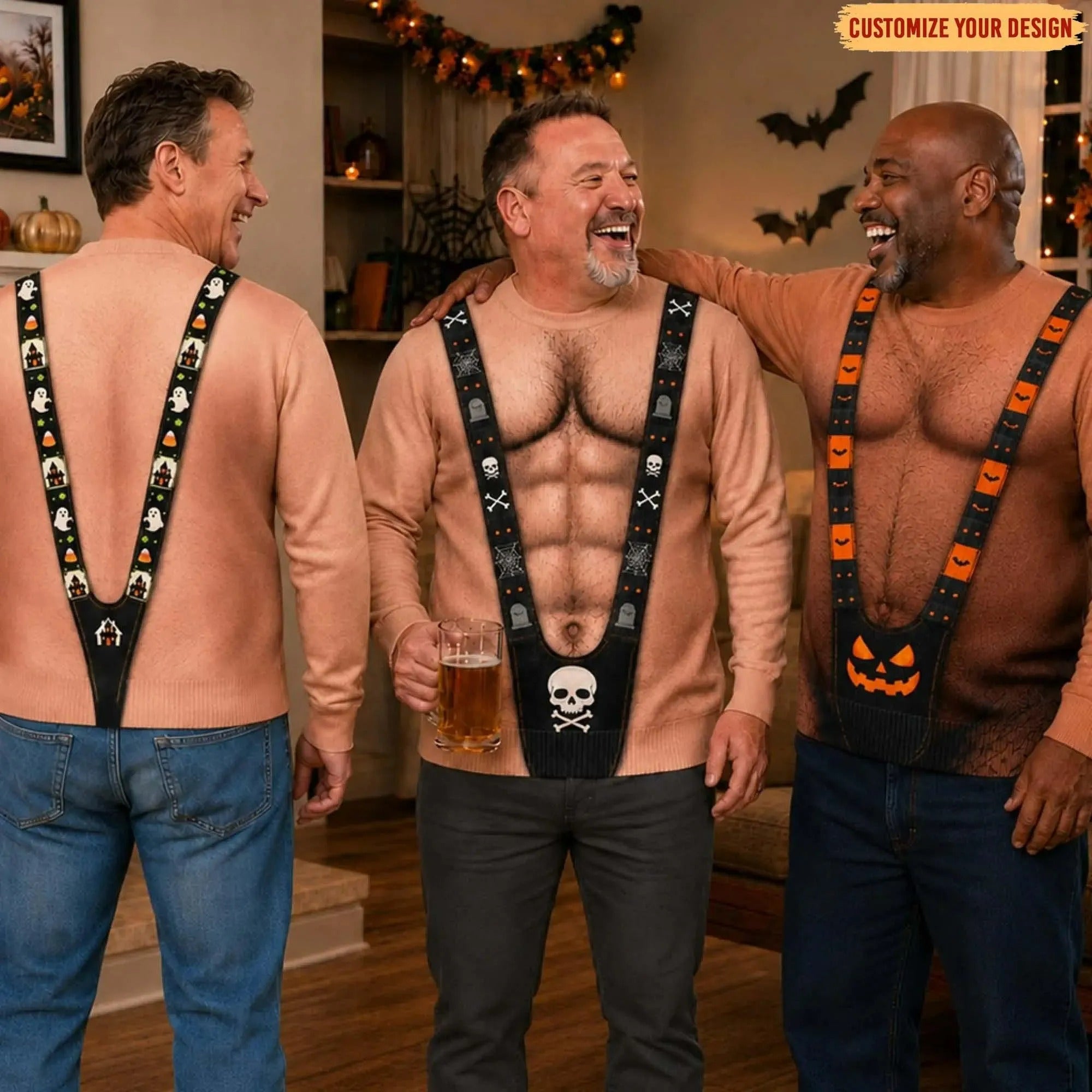 Hairy Body Swimsuit Sweater for Men, Funny Halloween Mankini Ugly Sweatshirt