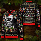 Skull Drinking Hot Coffee Christmas Pattern Ugly Christmas Sweater