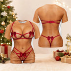 Funny Body Illusion T-shirt for Women, Red Lingerie 3D Print Shirt