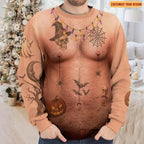 Personalized Hairy Body Swimsuit Sweater for Men, Funny Halloween Mankini Ugly Sweatshirt