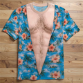 Men 3D Hawaiian Muscle Print Shirt Beige Palm Tree Summer Top