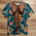 Men 3D Hawaiian Muscle Print Shirt White Tropical Beach Top
