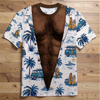 Men 3D Hawaiian Muscle Print Shirt Blue Floral Beach Top